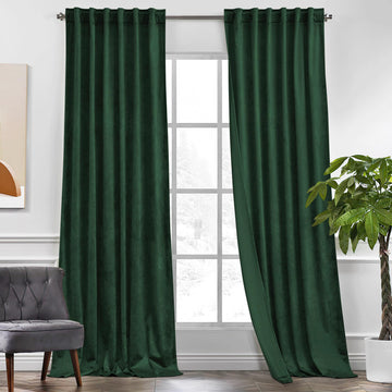 Velvet Curtains Dark Green Blackout 84 inches