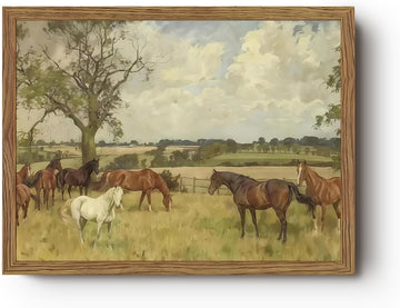 Vintage Framed Canvas Wall Art, Horse Picture Wall Decor, Nature landscape Painting Prints, Majestic Artwork Bedroom