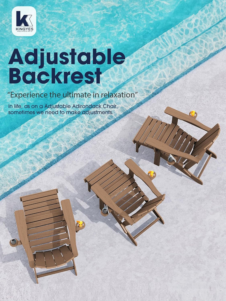 Folding Adjustable Adirondack Chair with Ottoman & 2 Cup Holders Set of 2, HDPE Adirondack Recliner Chair with