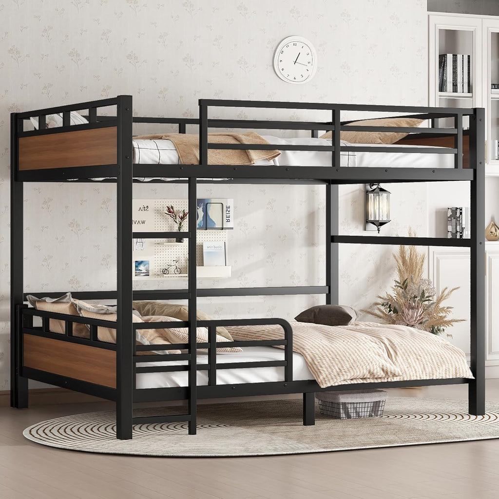 Queen Over Queen Bunk Bed with Headboard and Full Length Guardrail, Separable Bunk Bed Queen