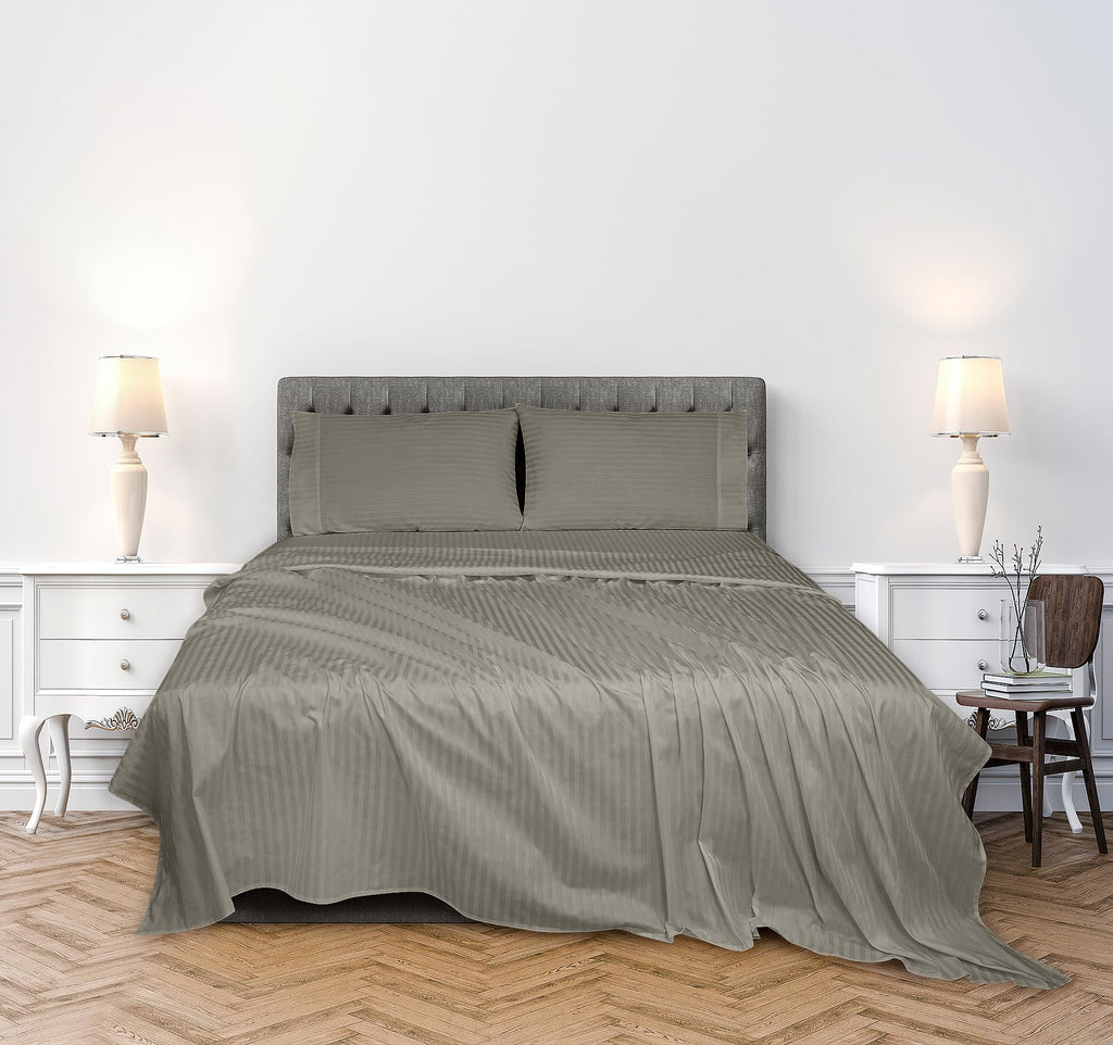 300 Thread Count 100% Long Staple Combed Cotton Striped Sheet Set - 4 Piece Full Bed Sheets - 1 Fitted, 1 Flat, 2