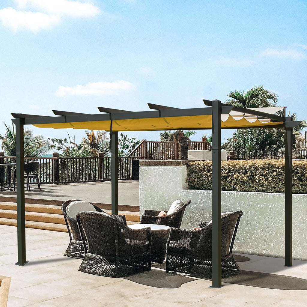 10’ X 13’ Outdoor Retractable Pergola with Weather-Resistant Canopy Aluminum Garden Pergola Patio Grill Gazebo