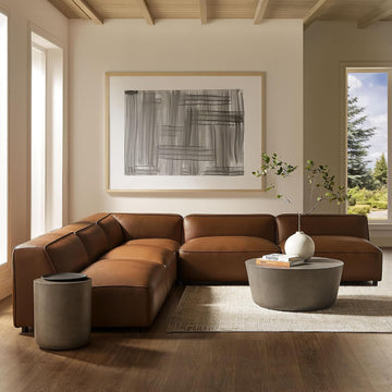 Auren Vegan Leather 5 Piece Armless Modular Sofa in Coffee - Faux Leather L Shaped Sectional - Comfy Modern PU