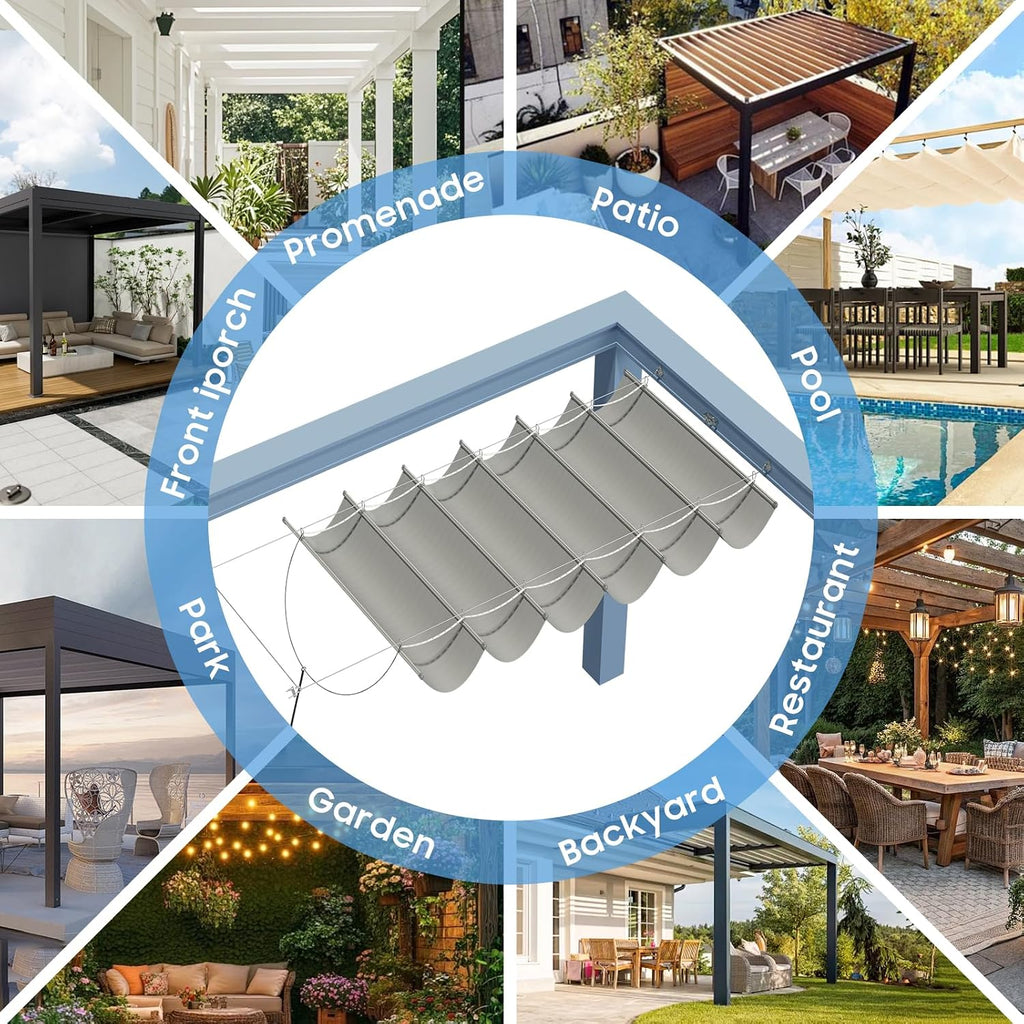 4.5'x18' Retractable Sun Shade Canopy, Wave Shade Sail with High-Density Polyethylene Fabric, Sliding Pergola Cover