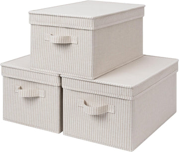 Fabric Storage Bins with Lids, Decorative Storage Bins with Soft Handles, Foldable Storage Baskets for Closet