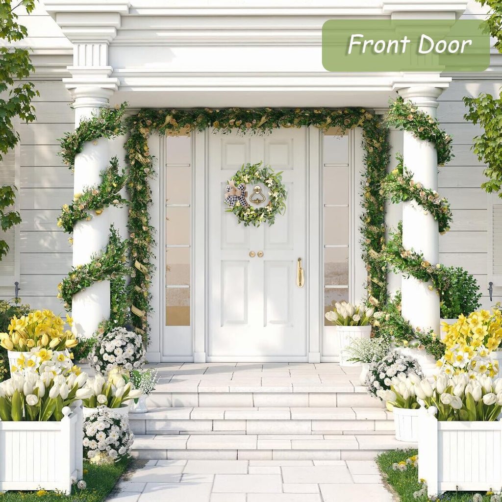 Artificial Eucalyptus Wreath for Front Door 20" Green Leaf Wreath