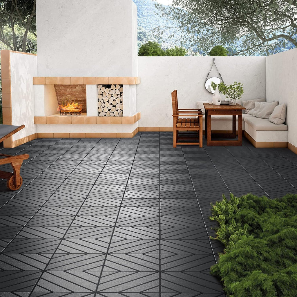9 Pack Interlocking Deck Tiles, 12"x12" Patio Pavers, Heavy Duty Plastic Outdoor Flooring with Drainage, Waterproof