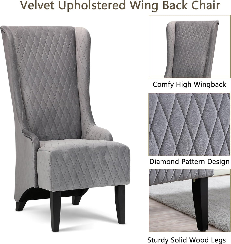 High Back Dining Chair Set of 2, Upholstered Wing Back Dining Chairs King Throne Royal Chair, Retro Accent Dinner