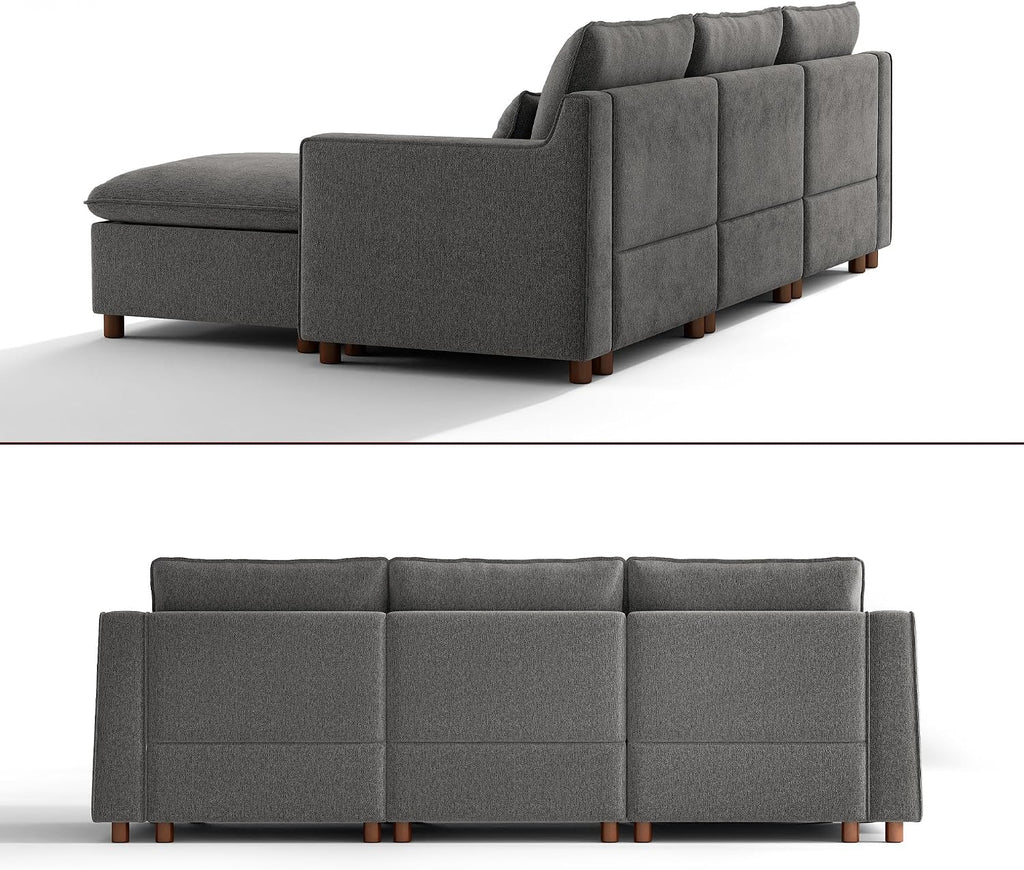 Modern Modular Sectional Sofa,103" L Shape Minimalist Couch with Storage Ottoman,Comfty 4 Seat Sofa ,Grey Chenille