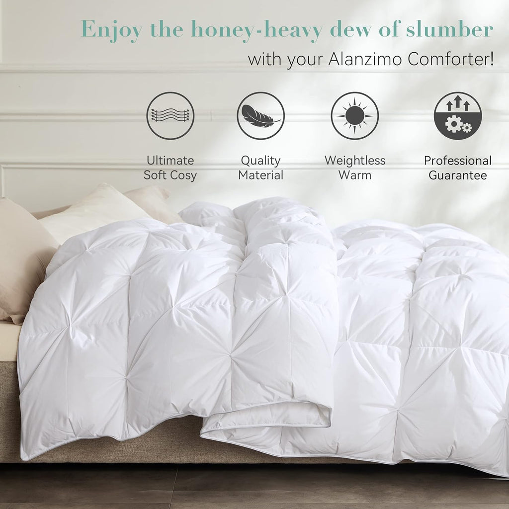 Goose Down Feather Fiber Comforter King, 100% 1200tc Cotton Fabric Duvet Inserts