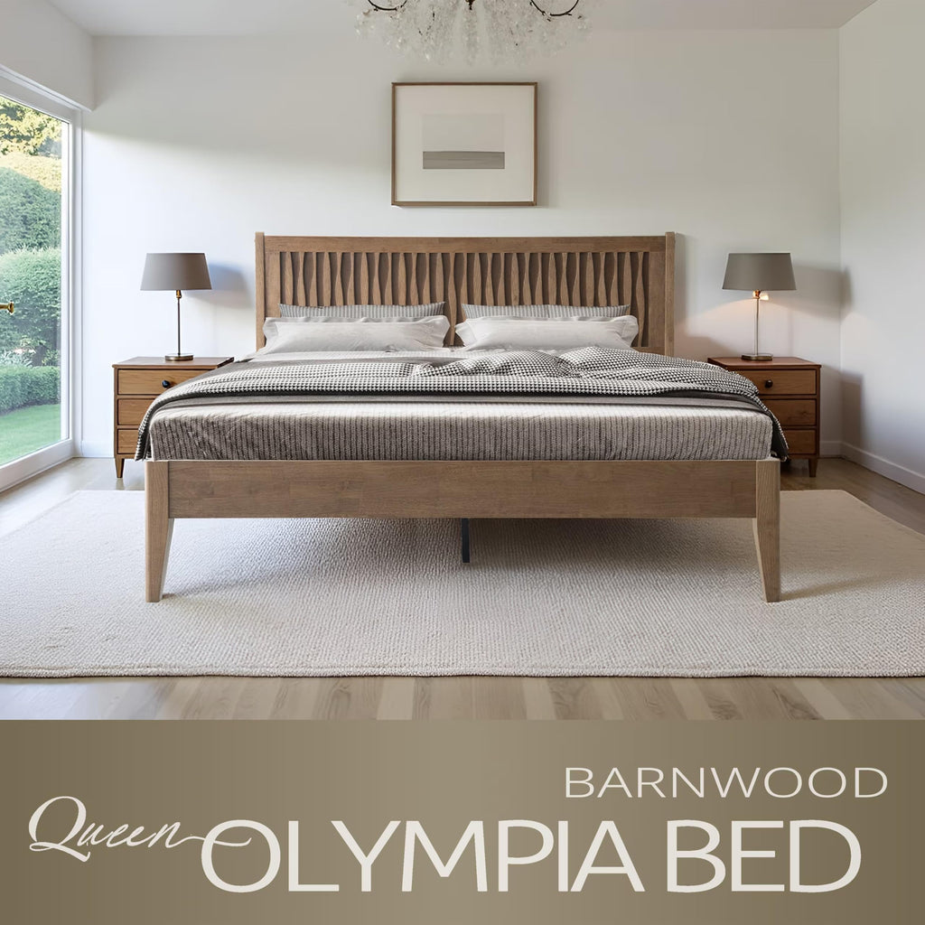 Queen Size Bed Frame with Headboard & Footboard Solid Wood Platform Bed, Metal Legs, 12 Sturdy Slatted Structure, No