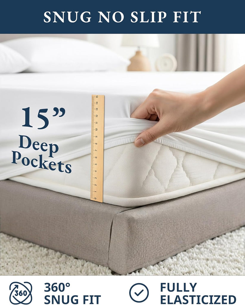 Sheets 100% Organic Cotton 4pc Percale Cooling - White | Sheet Set, GOTS Certified Organic Cotton Percale
