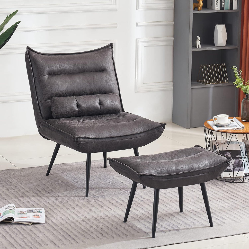 Wingback Accent Chair with Ottoman, Modern Bronzing Fabric Upholstered Club Chair for Small Space, Living Room 4400