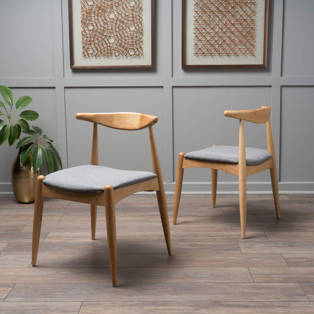 Francie Fabric with Oak Finish Dining Chairs, 2-Pcs Set, Grey / Oak