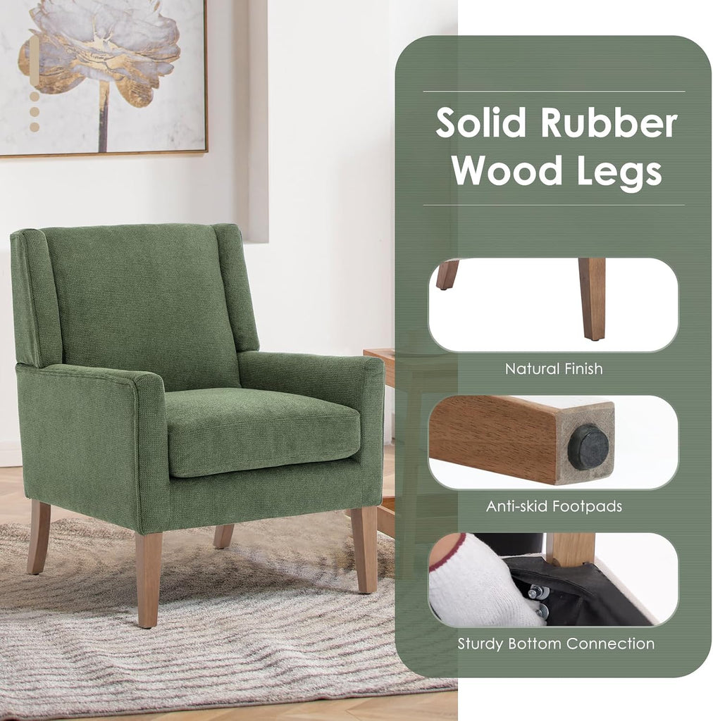 Modern Wingback Living Room Chair, Upholstered Fabric Accent Armchair, Single Sofa Chair with Lounge Seat and Wood