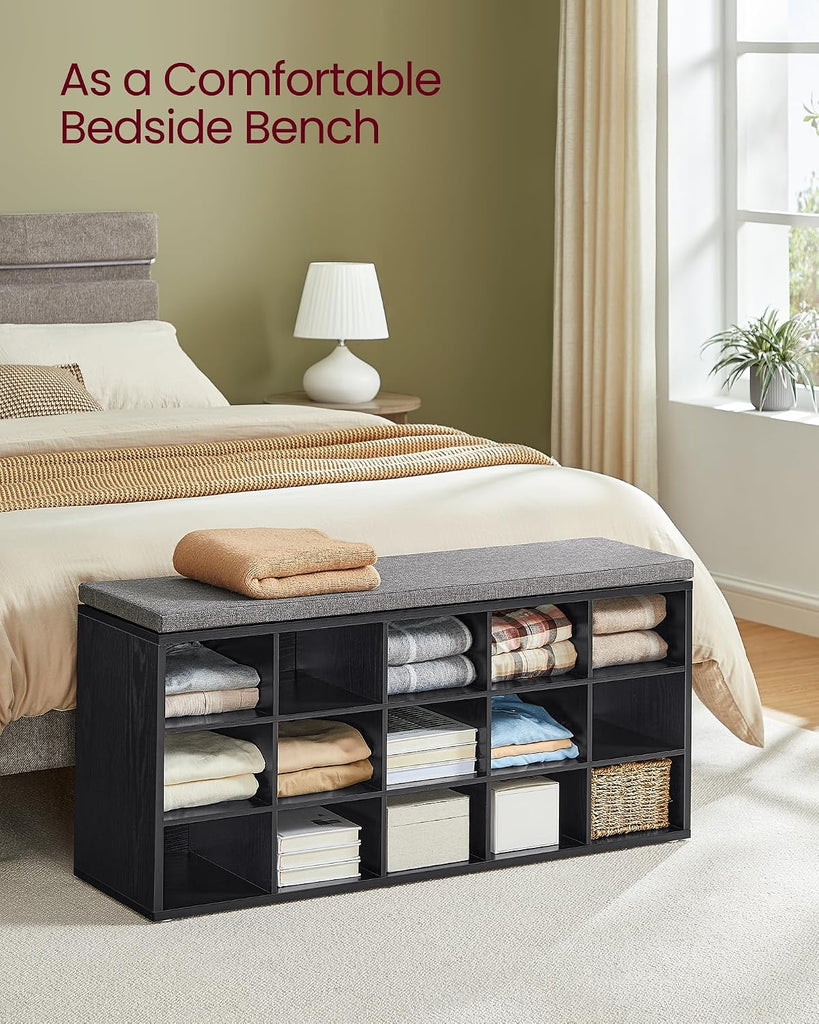 Shoe Bench, Storage Bench with Padded Seat, Entryway Bench with 15 Compartments, , 11.8 x 41.3 x 18.9