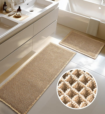 Large Waffle Bath Mat Set, Non Slip Bath Rug Set, Ultra Absorbent Bath Mats Decor, Extra Soft Floor Kitchen Rugs Sets