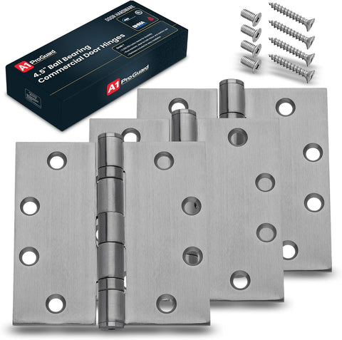 A1 ProGuard 4.5" Heavy Duty Door Hinge, 3 Pack 4.5 x 4.5 Inch Ball Bearing Door Hinges with Square Corners for