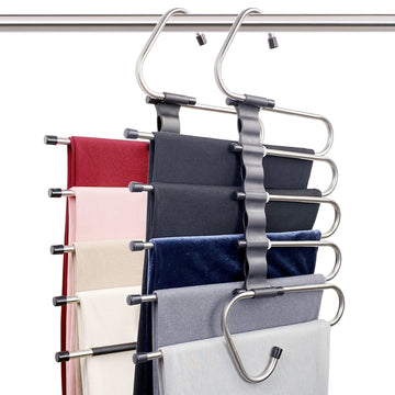 Magic Pants Hangers Space Saving - 2 Pack for Closet Multiple Layers Multifunctional Uses Rack Organizer for Trousers