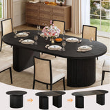 Extendable Round Dining Table for 4-8, 39in-77in Long Large Kitchen Table with Fluted Base, Space Saving Modern