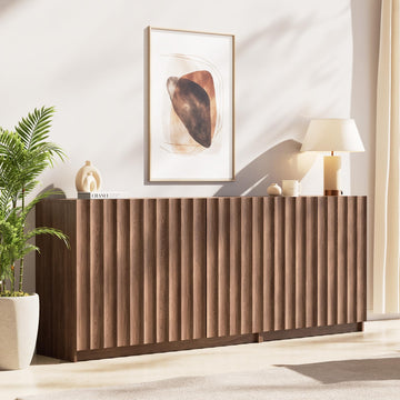 Fluted Sideboard Buffet Cabinet with Storage, 78.7" Wide Mid Century Modern Accent Cabinet with Adjustable Shelves