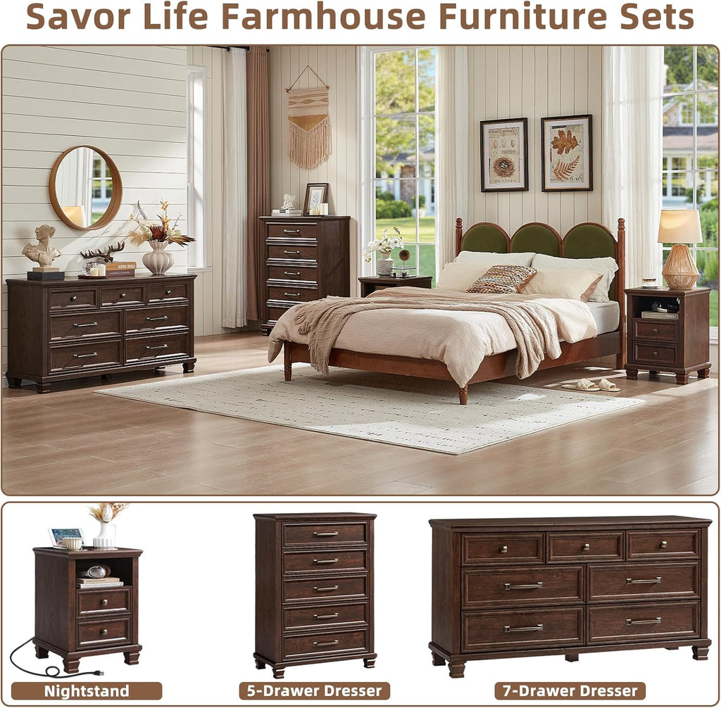 Farmhouse Chest of Drawers , 45" Tall Dresser for Closet, Rustic Wood Dressers , Walnut