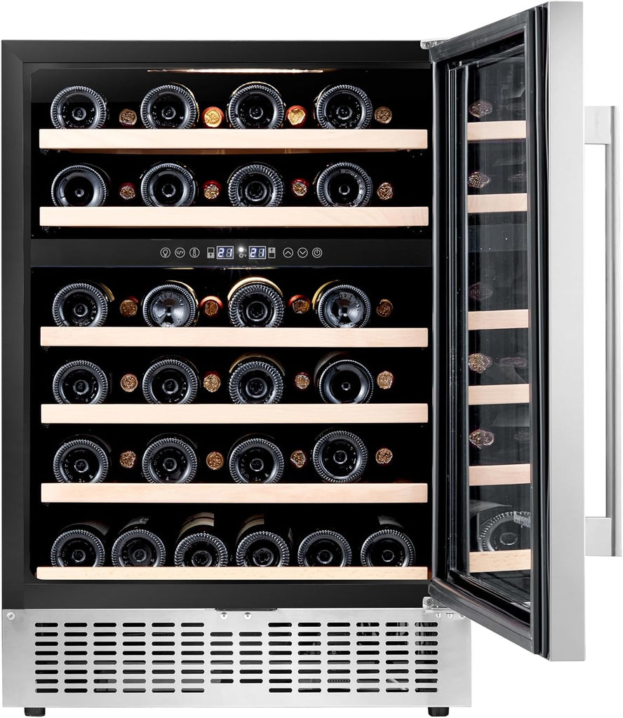 46 Bottle Dual Zone Compressor Wine Cooler Refrigerator, Large Freestanding Wine Cellar For Red, White
