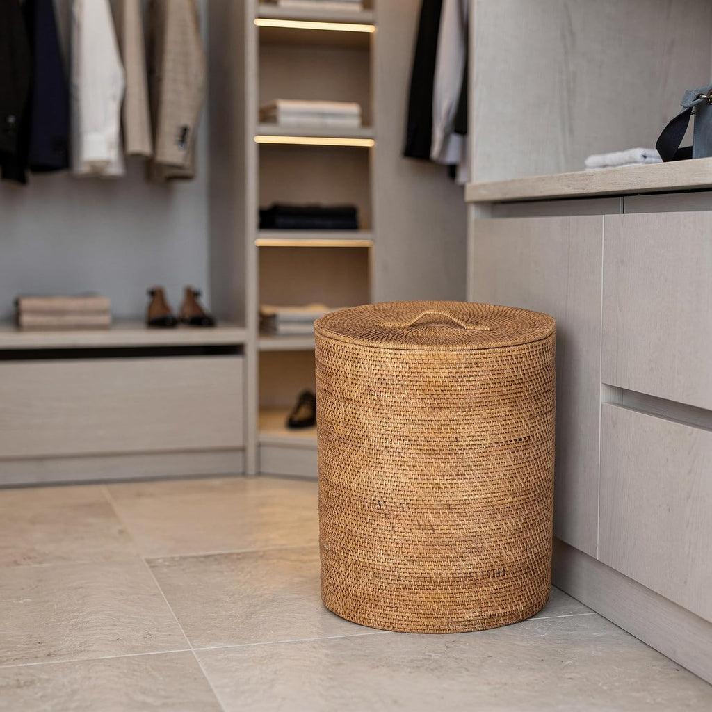 Loma Round Rattan Hamper & Laundry Basket with Lid - Stylish Storage Decor Wicker, Storage Hamper - Organizer &