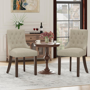 Upholstered Dining Chairs Set of 2, Wingback Dining Room Chairs with Tufted Button, Fabric Dining Chairs with Solid