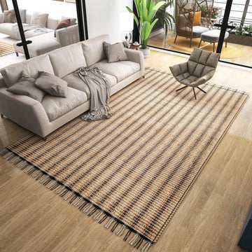 Jute Area Rug 8x10 ft - Soft Handwoven Striped Natural Fiber Rug, Eco-Friendly Braided Indoor Floor Mat, Non-Slip