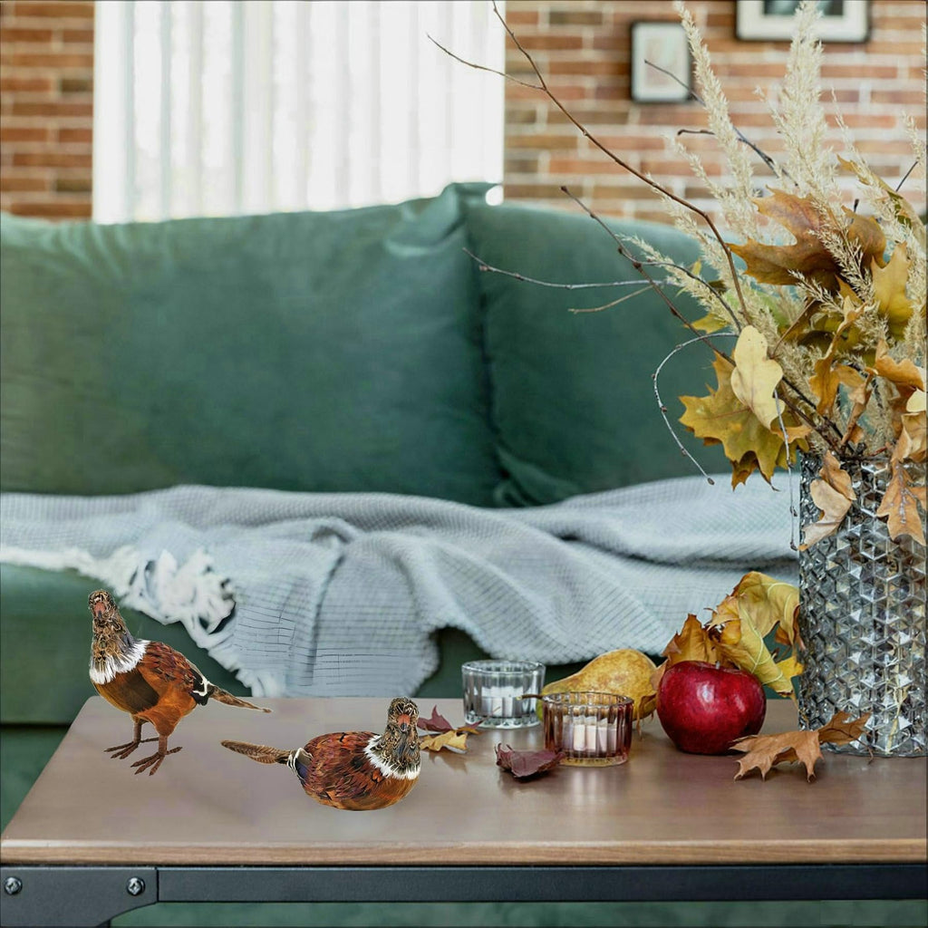 Feathered Pheasant Decor Set of 2 for Autumn Fall Thanksgiving