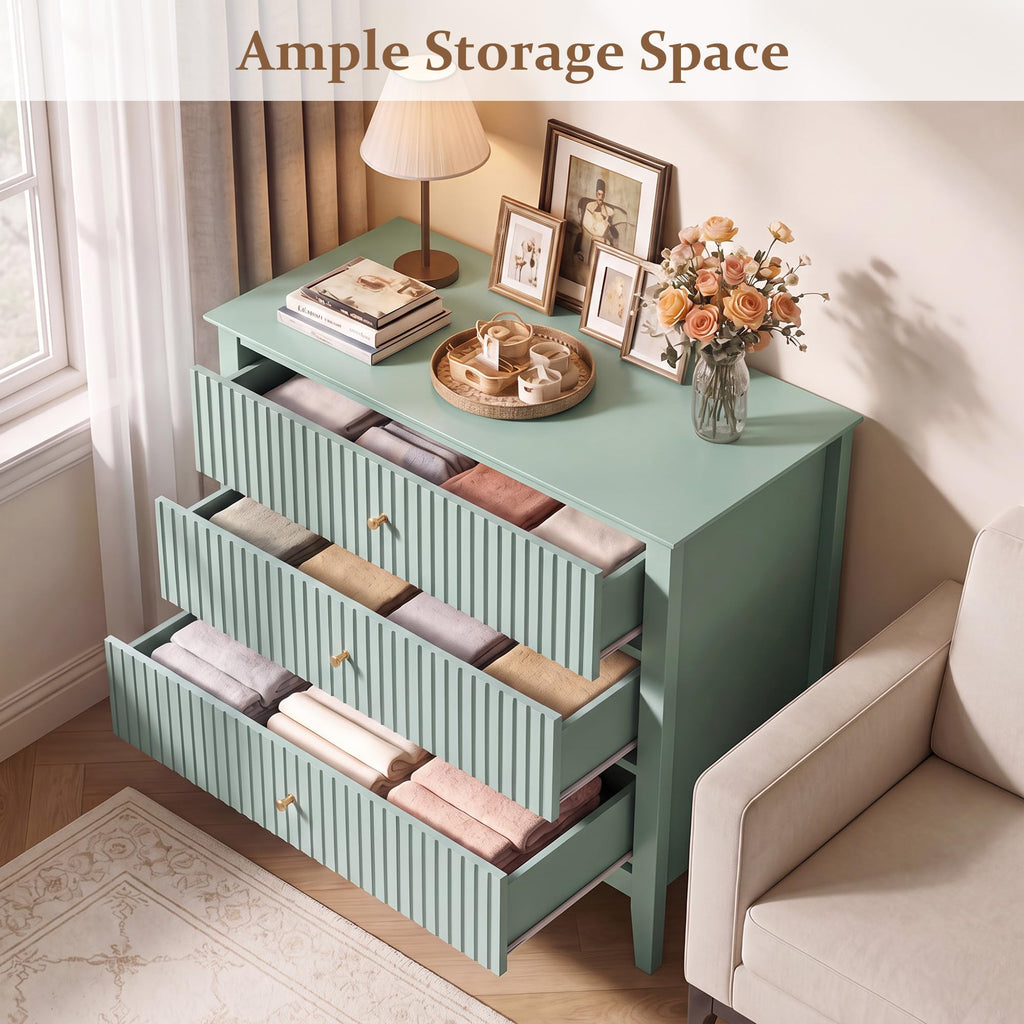 32" Large Nightstand with 3 Spacious Drawers, Wood Bedside Table