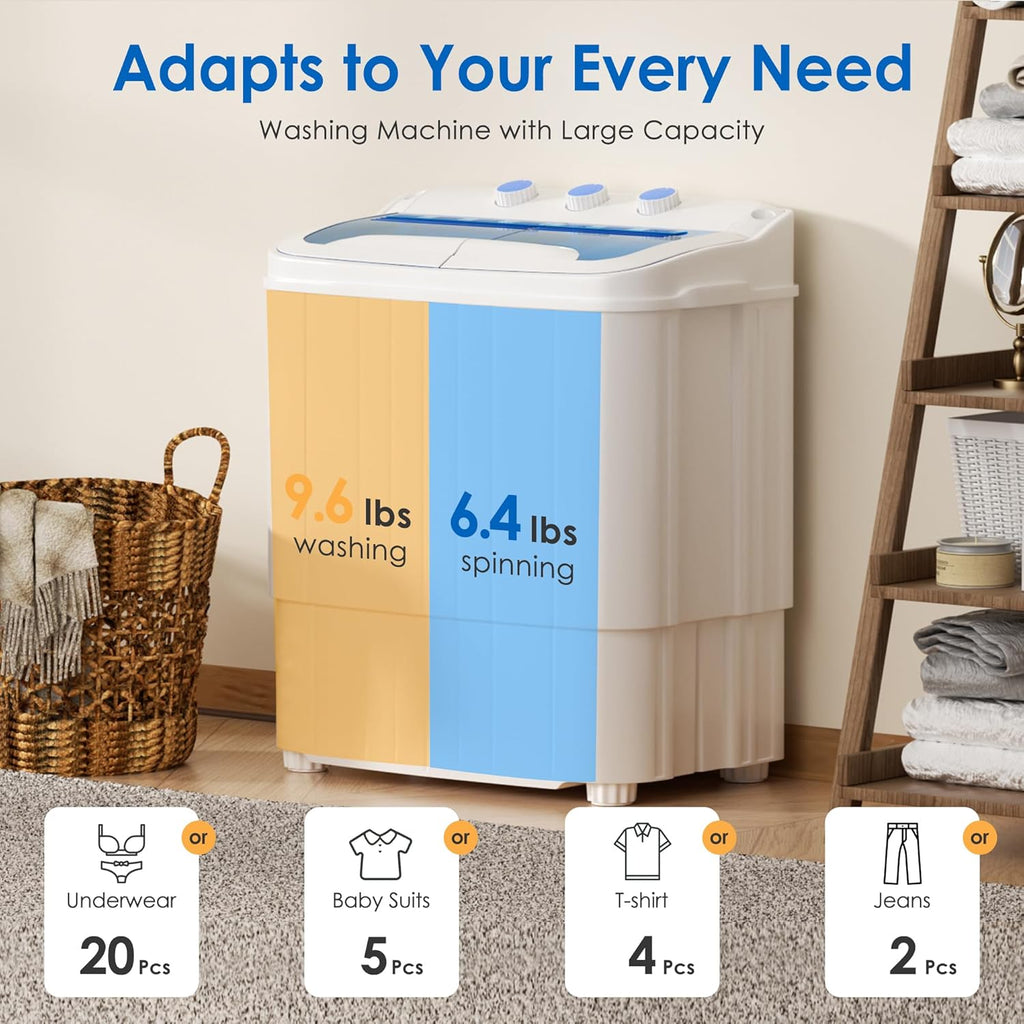 Portable Washer and Dryer, 16 lbs Mini Small Washing Machine Combo with Spin Dryer, Compact Twin Tub Laundry Washer