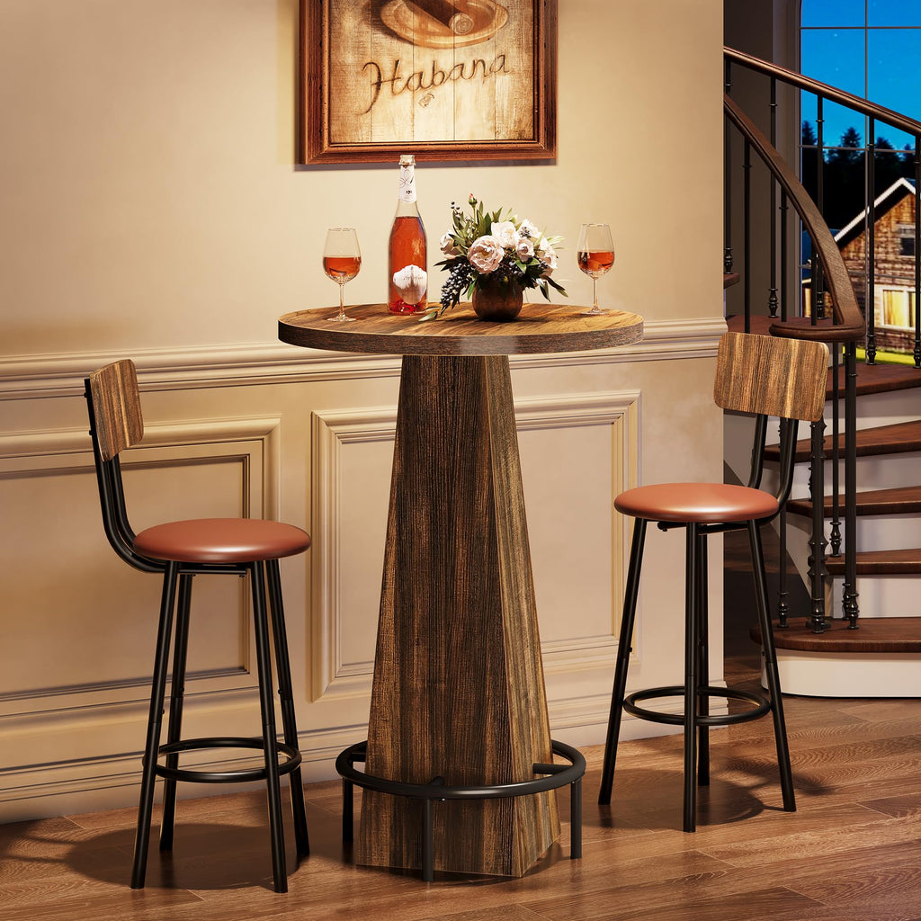 Bistro Pub Table, 37.4" High Round Bar Table for Small Bars, Brown