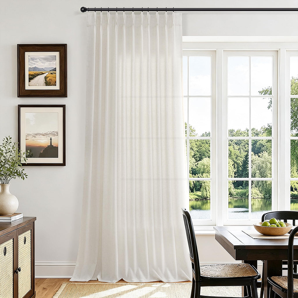 Extra Wide 60 Inch Natural Pleated Linen Curtains 90 Inch Long 1 Panel