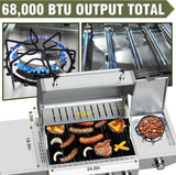 5+1 Burner Propane Gas Grill, 68,000 BTU Stainless Steel BBQ with Cast Iron Grates, Side Burner, 647 Sq. In. Cooking Area and Oil-Drain Plates for Outdoor Cooking