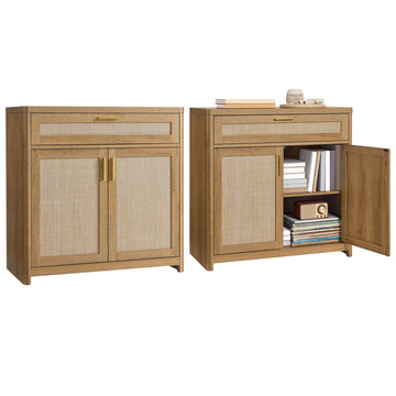 Boho Buffet Cabinets, Set of 2, with Rattan-Look Doors