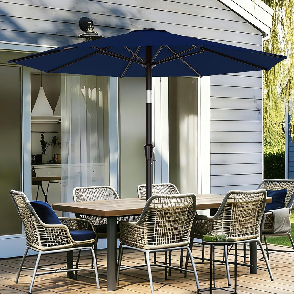 9 FT Patio Umbrella Umbrella with Push Button Tilt and Crank, Outdoor Patio Umbrellas with 8 Sturdy Ribs Pool (Navy)
