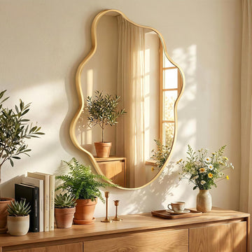 Gold Mirror Irregular Wall Mirror, Asymmetrical Mirror, Irregular Bathroom Mirror, Decorative Wall Mirror, Wavy