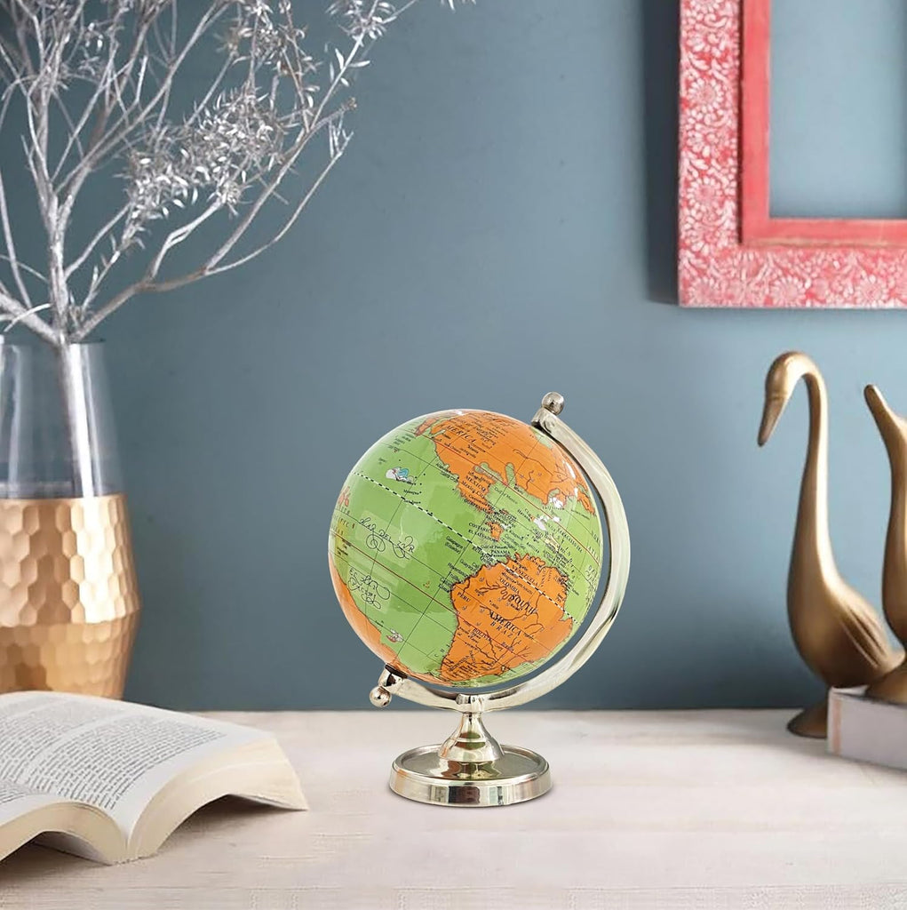 6" Light Green Earth Globe for Desk & Office Decor 6-inch Classy Desktop World Rotating Globe with Silver Stand (NOT