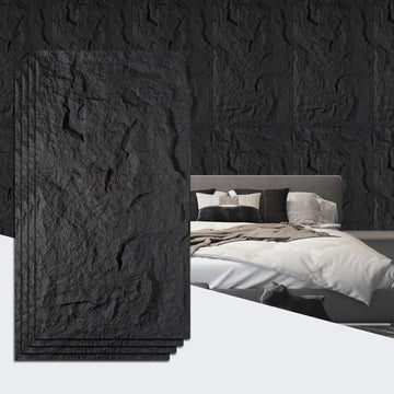4Pcs Faux Stone Wall Panel 43.3''x23.6'',Lava Stone Design, Black