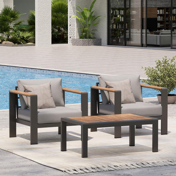 Aluminum Outdoor Sofa Bistro Set, 3 Piece Outdoor Patio Furniture Set with Washable Thick Cushion, Patio Sectional