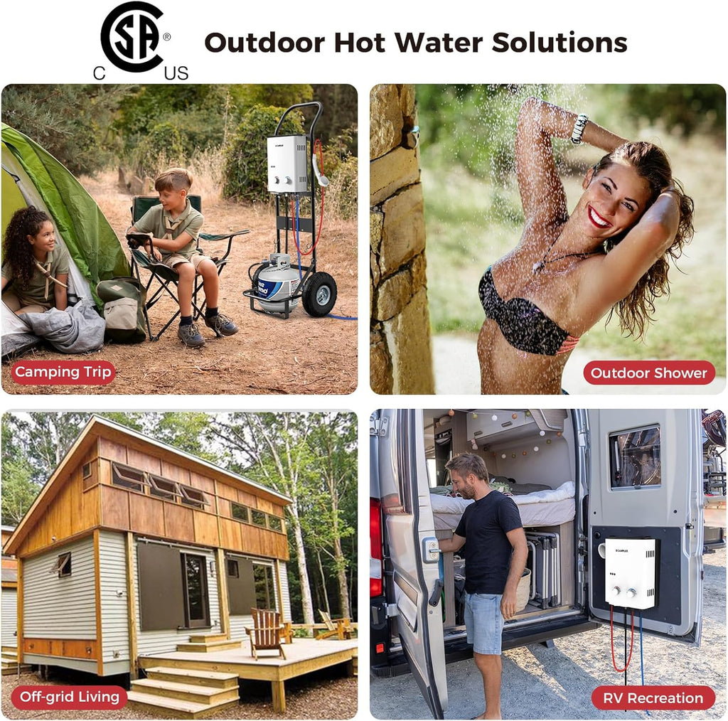 5L Portable Tankless Water Heater, 1.32 GPM Outdoor Propane Shower for Camping, RV, Off-Grid