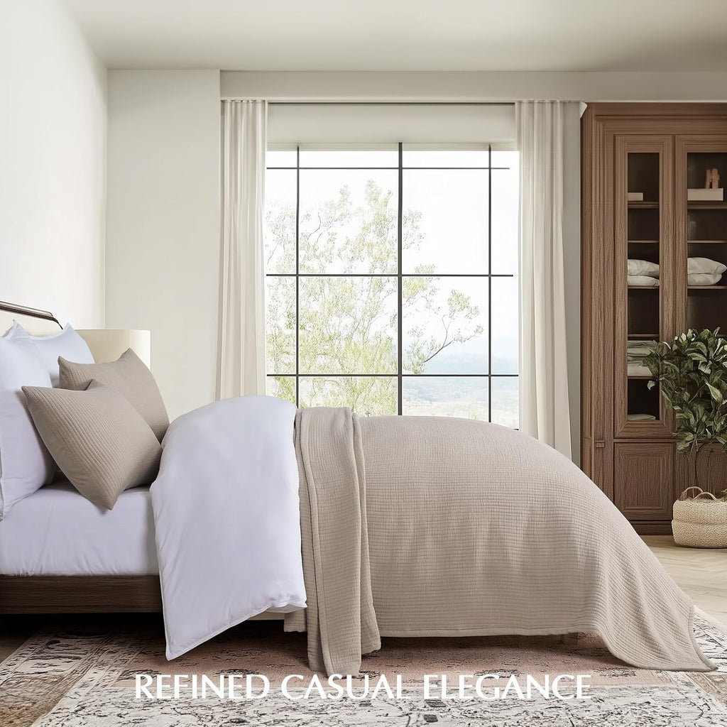 Cotton Gauze King Bedspread, Ultra Soft Prewashed Pick Stitch Matelassé Coverlet, Lightweight Textured Oversized King