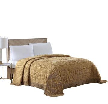 Medallion Queen Cotton Chenille Bedspread, Gold
