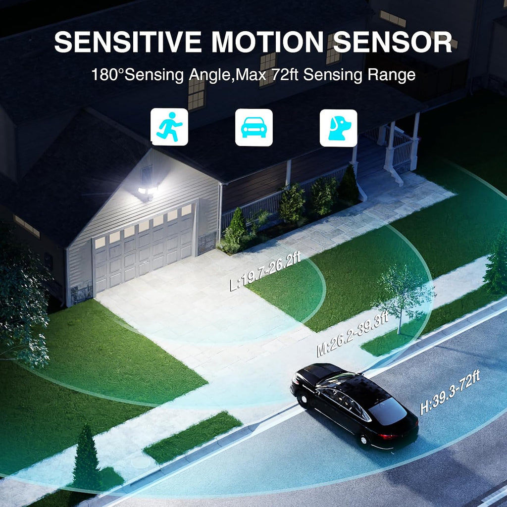 85W Motion Sensor Outdoor Light, 8500LM Ultra-Bright LED Security Light with 3 Adjustable Heads, IP65 Waterproof Dusk