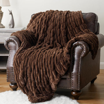Luxury Faux Fur Throw Blanket for Couch, 60"x80", Double Side