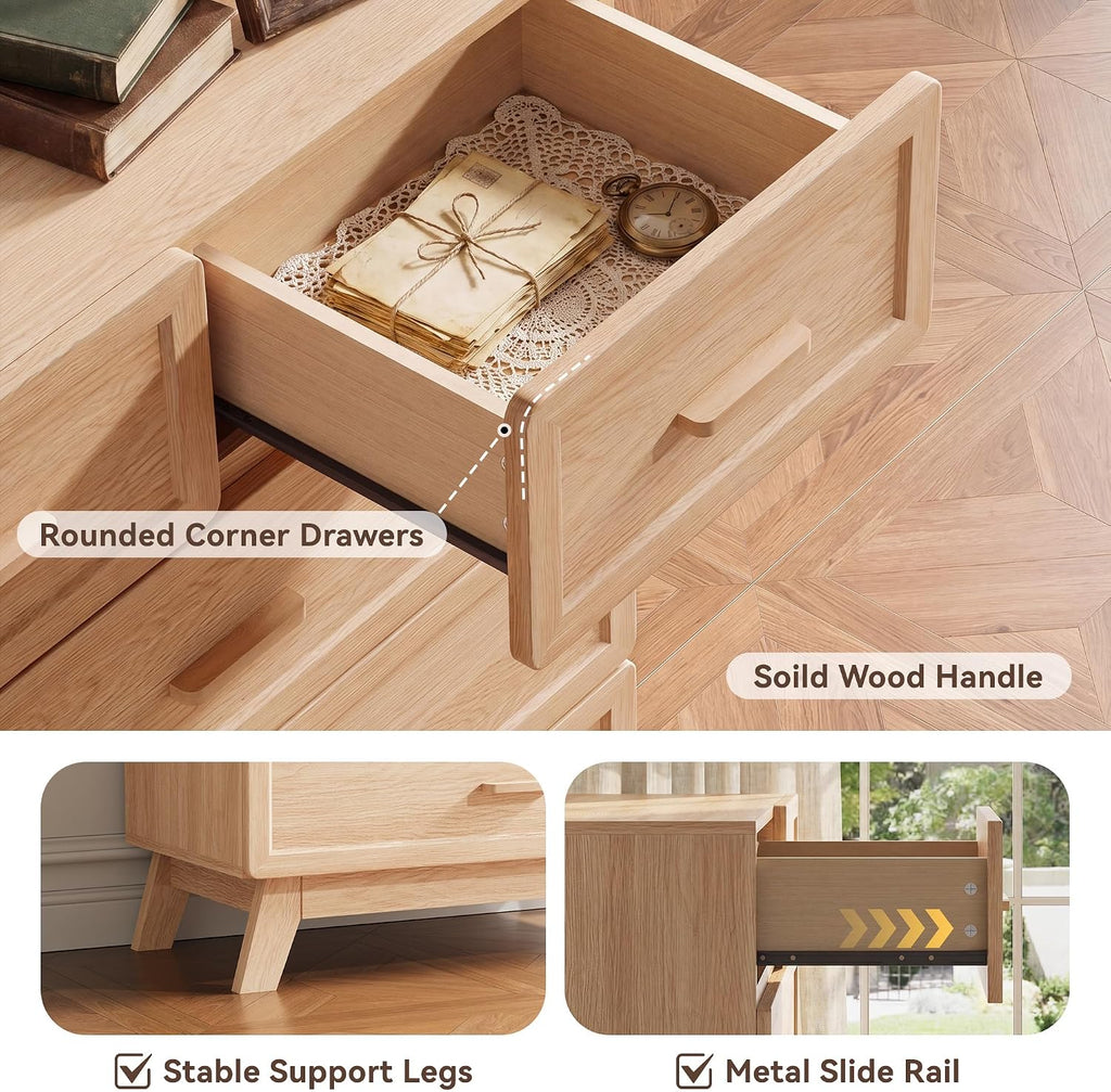 Natural 6 Drawer Dresser , 47" Tall Chest of Drawers | Rounded Corner Safety Design, Stable 4-Leg Structure, Suitable