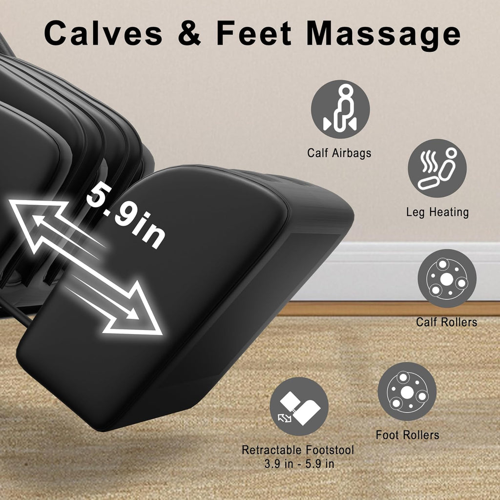 Massage Chair Full Body, Zero Gravity Massage Recliner with 12 Fixed Casters, Full Body Airbag Massage, Waist and Leg
