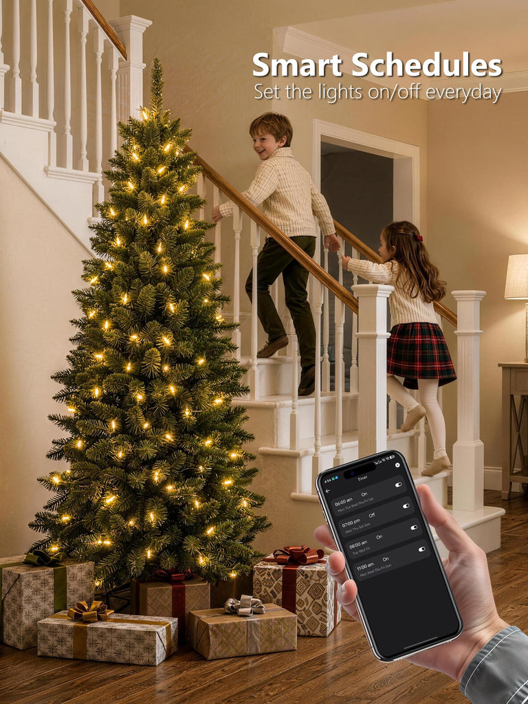 6ft Slim Smart Christmas Tree, Prelit Warm White & Multicolor LEDs